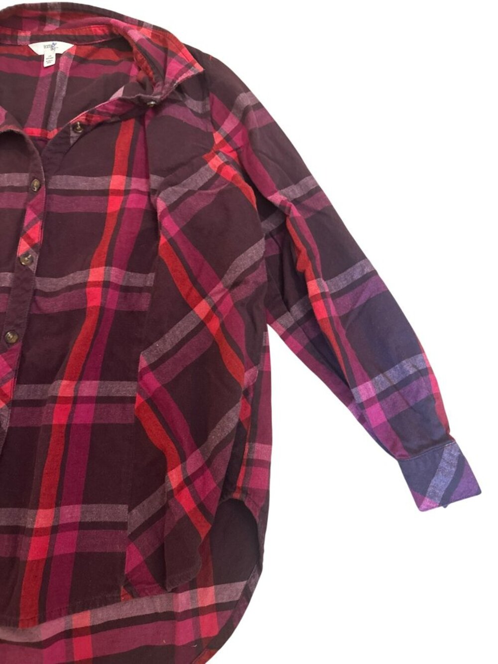 Terra & Sky Womens 1X Shirt Top Plaid Button-Up Long Sleeve Red & Purple Casual - Picture 4 of 7
